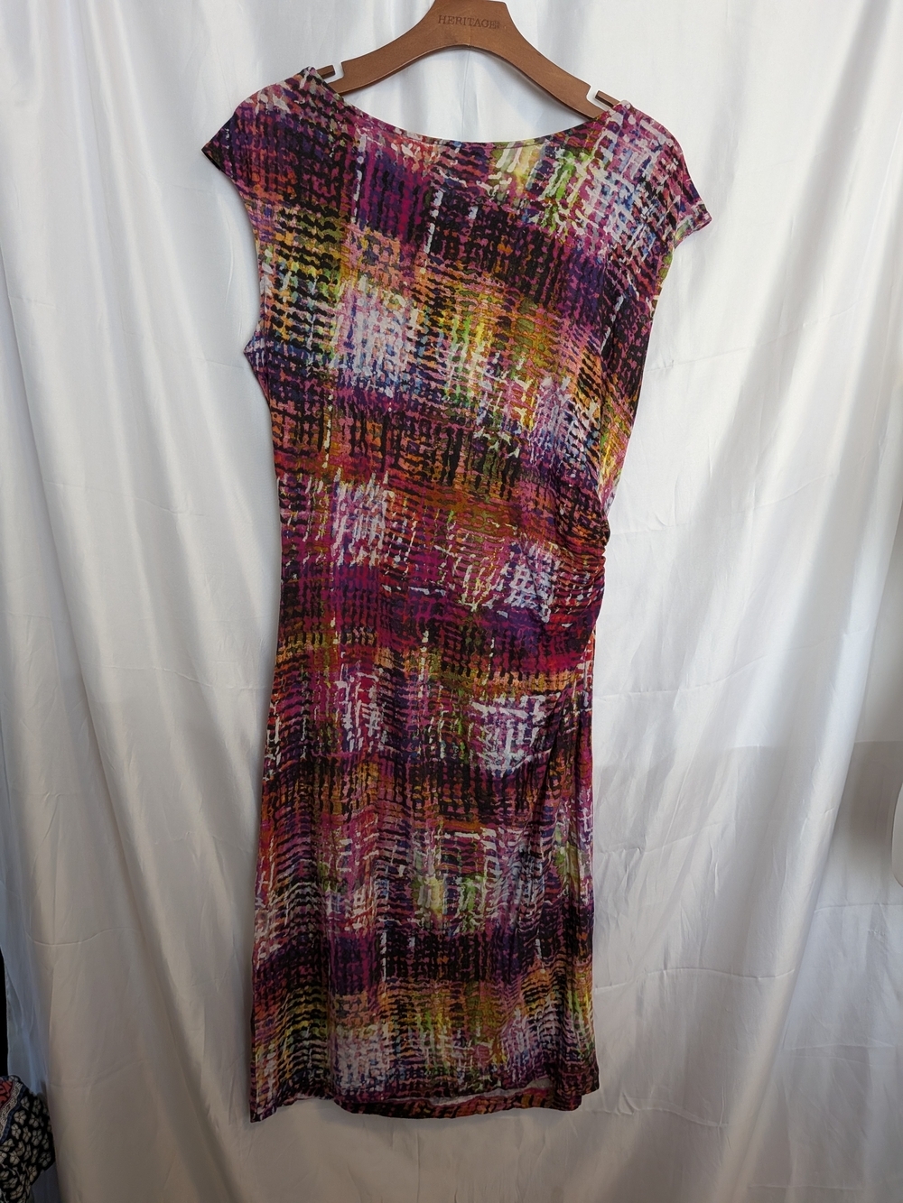 Lafayette 148 New York Gladiola Multi Abstract Faux Wrap Neck Midi Dress Size L - Picture 4 of 4